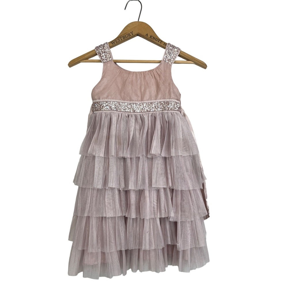 Monsoon Girls Silk Tulle‎ Tiered Sequin Party Dress Dusty Pink Size 5-6 Years